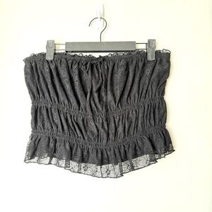 Black Floral Lace Tiered Strapless Tube Top M